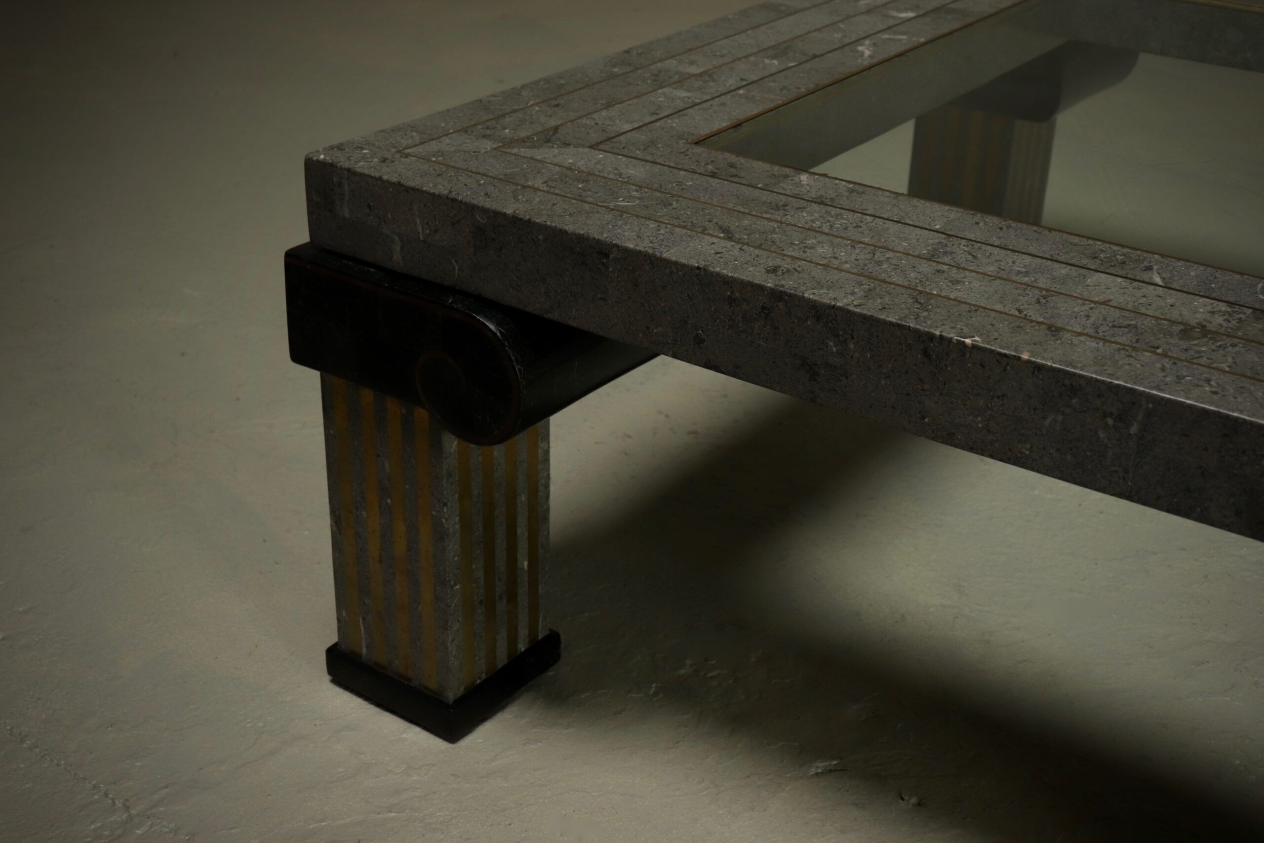 Large Maitland-Smith tessellated stone and brass coffee table 1980s