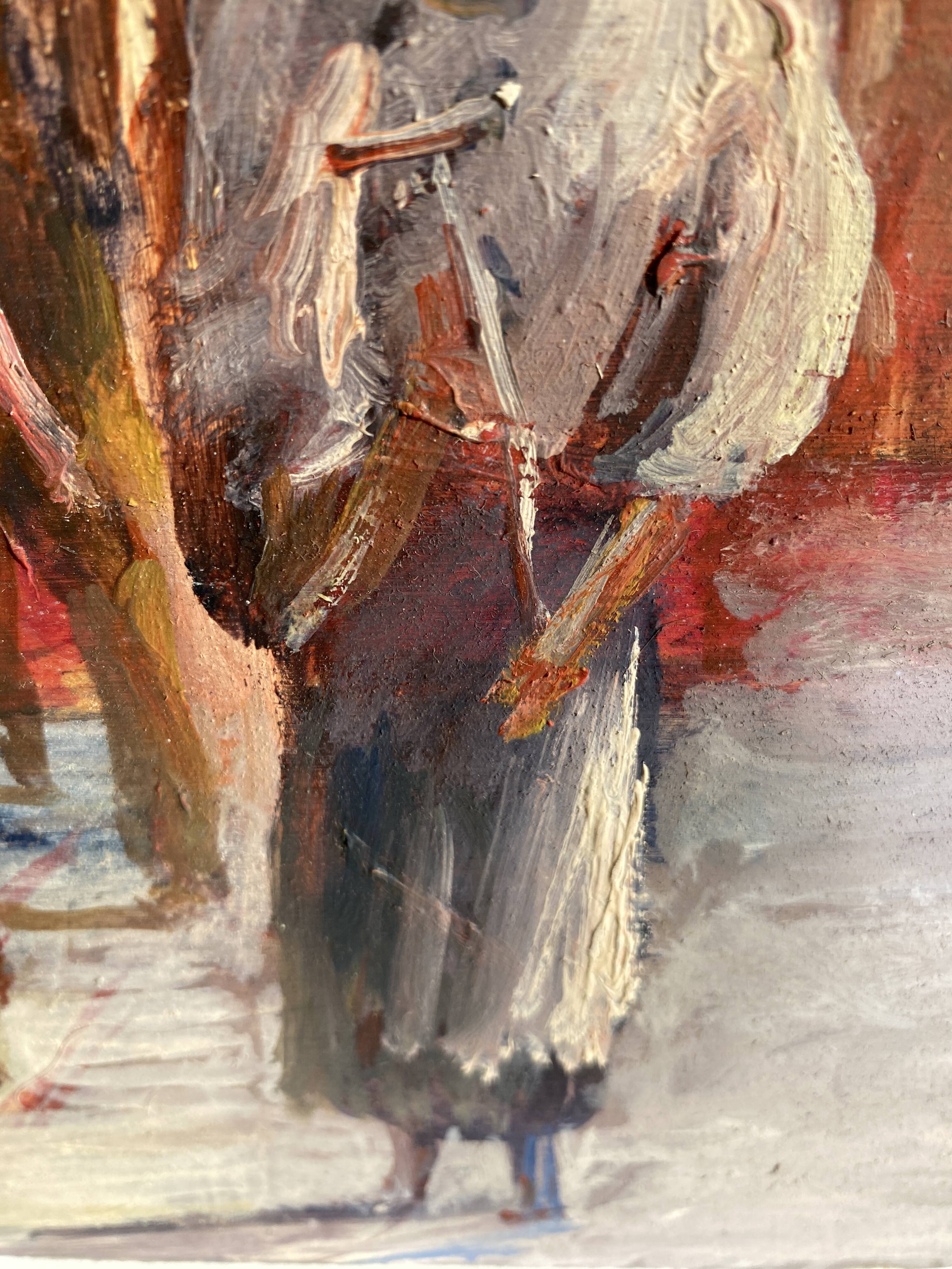 Oil painting “Sicilian procession” 1960, wooden frame and glass