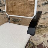 Cantilever armchair in cane and bouclette fabric