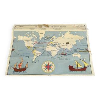 Old double-sided school geographic map, Rossignol edition