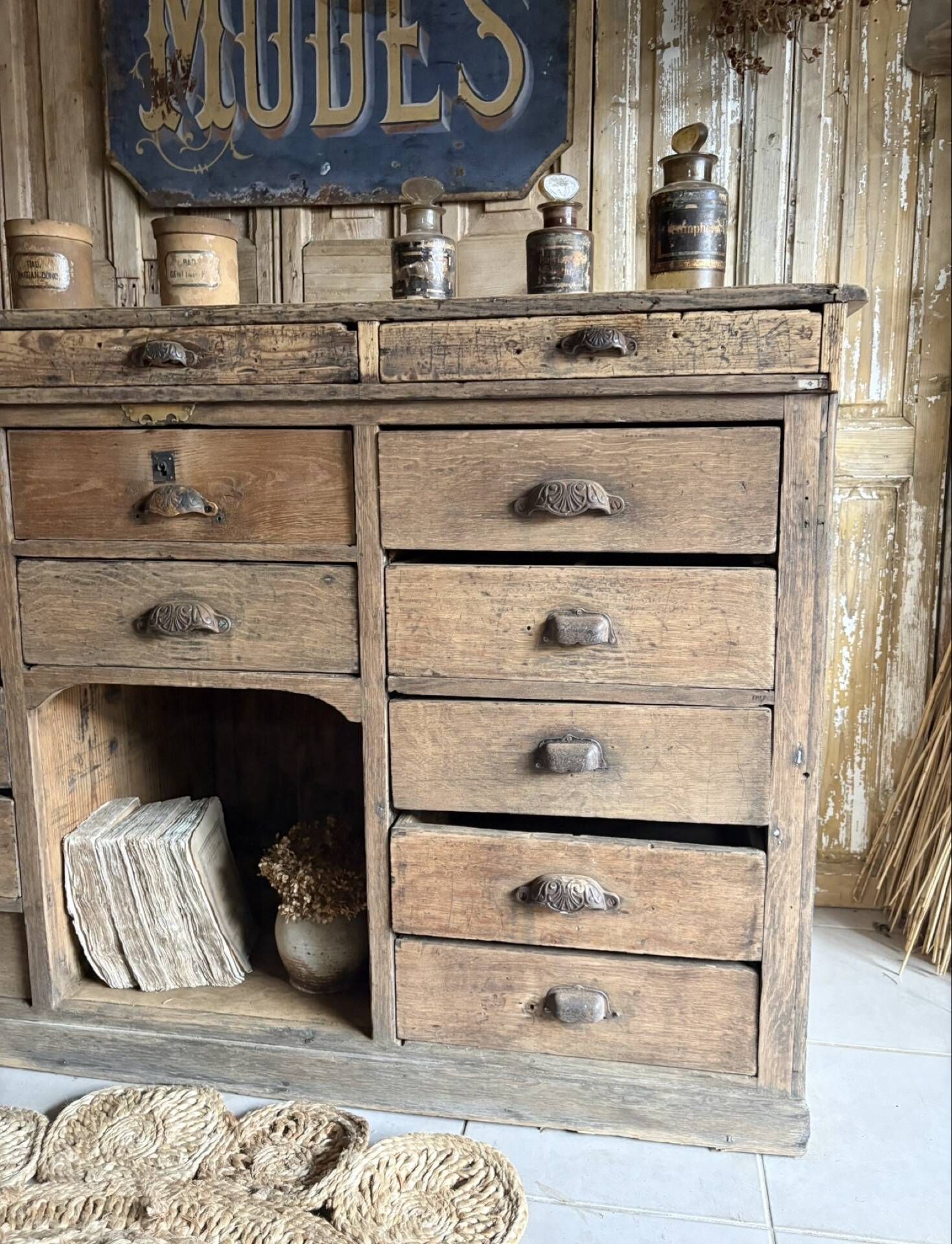 Magnificent Antique Oak Trade Counter with Numerous Drawers