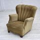Fauteuil danois des années 1960, velours vert, bois de chêne.