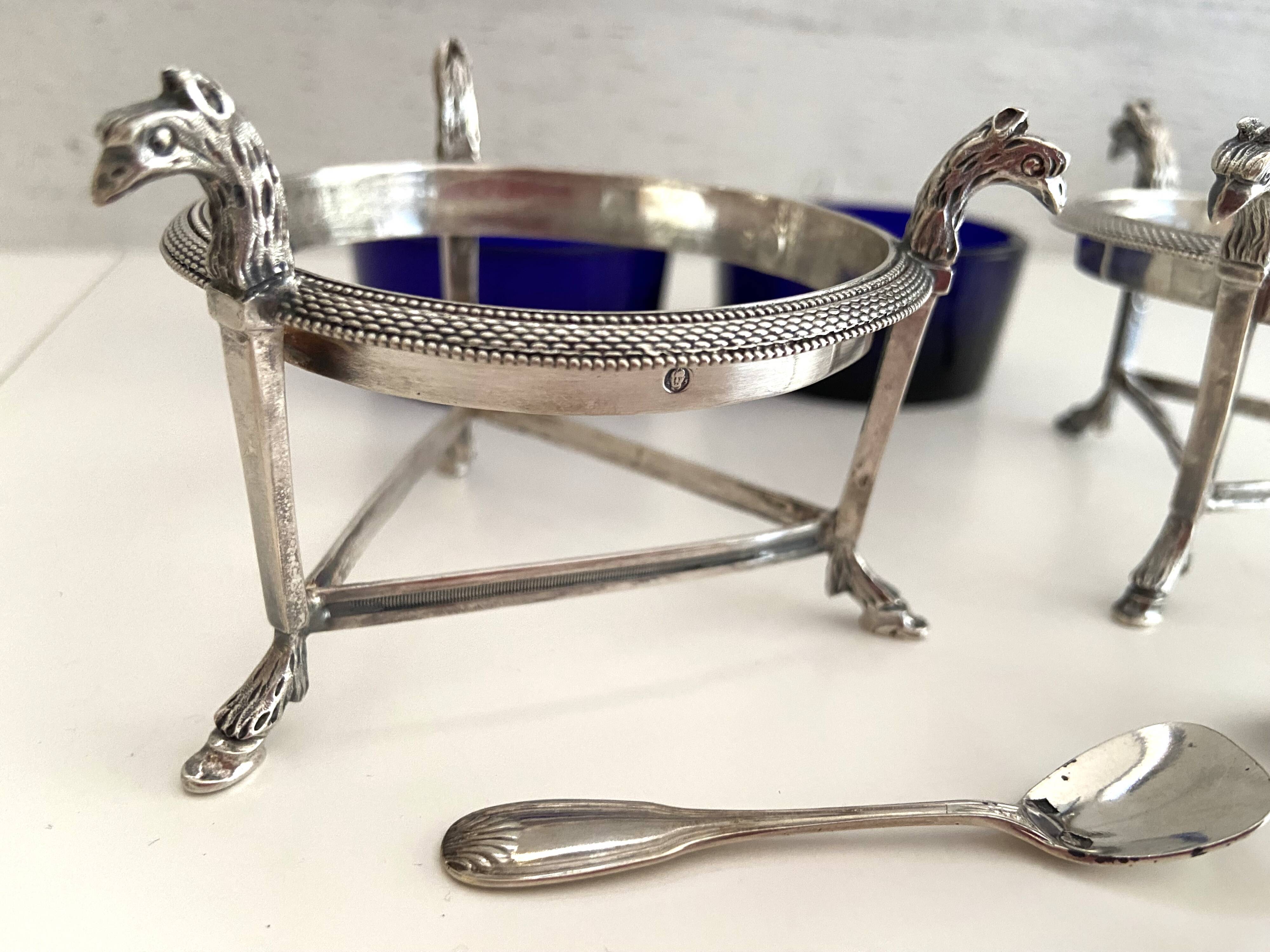 Salières en argent massif (950°/°°°) poinçon 1er coq, époque Empire Consulat