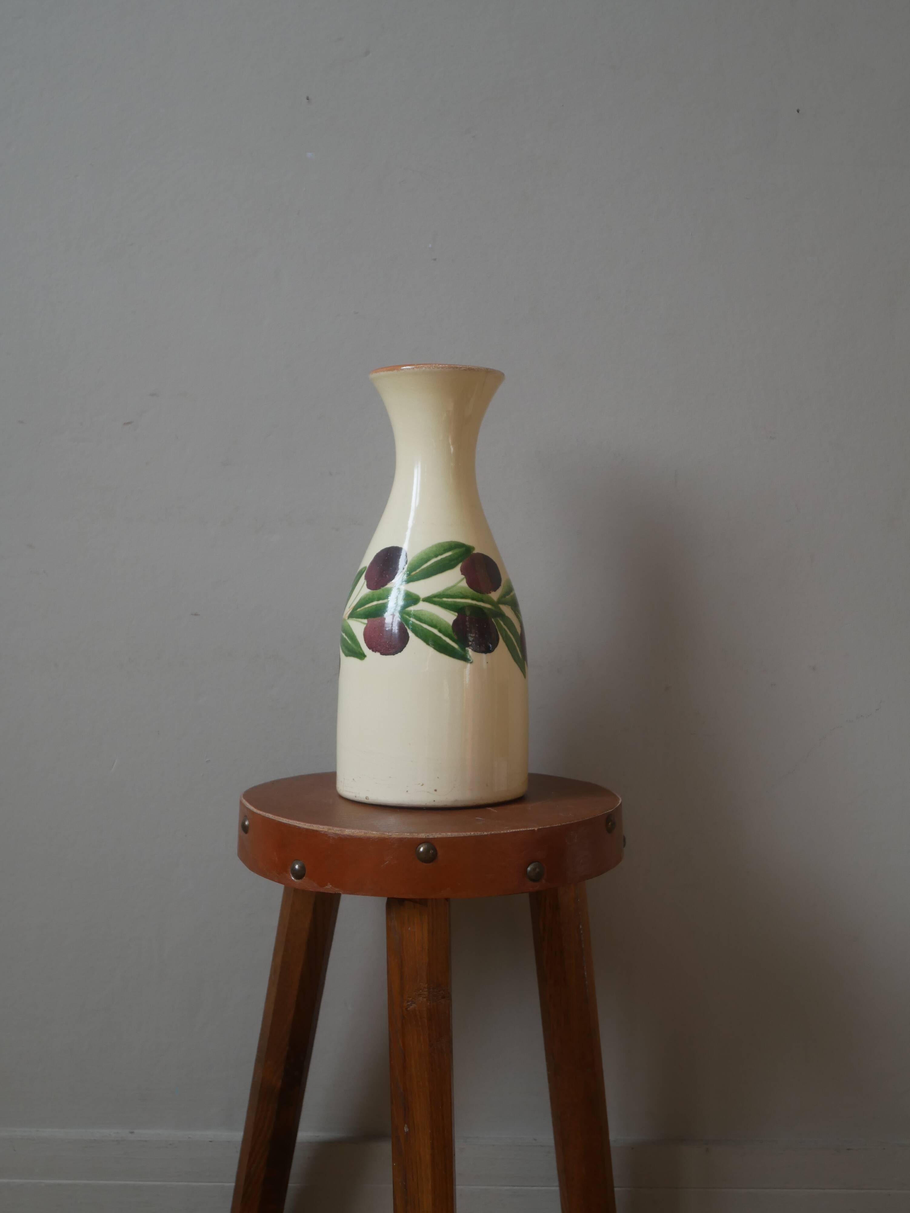 Vintage glazed ceramic vase made in Italy fruit decor handmade pottery jug