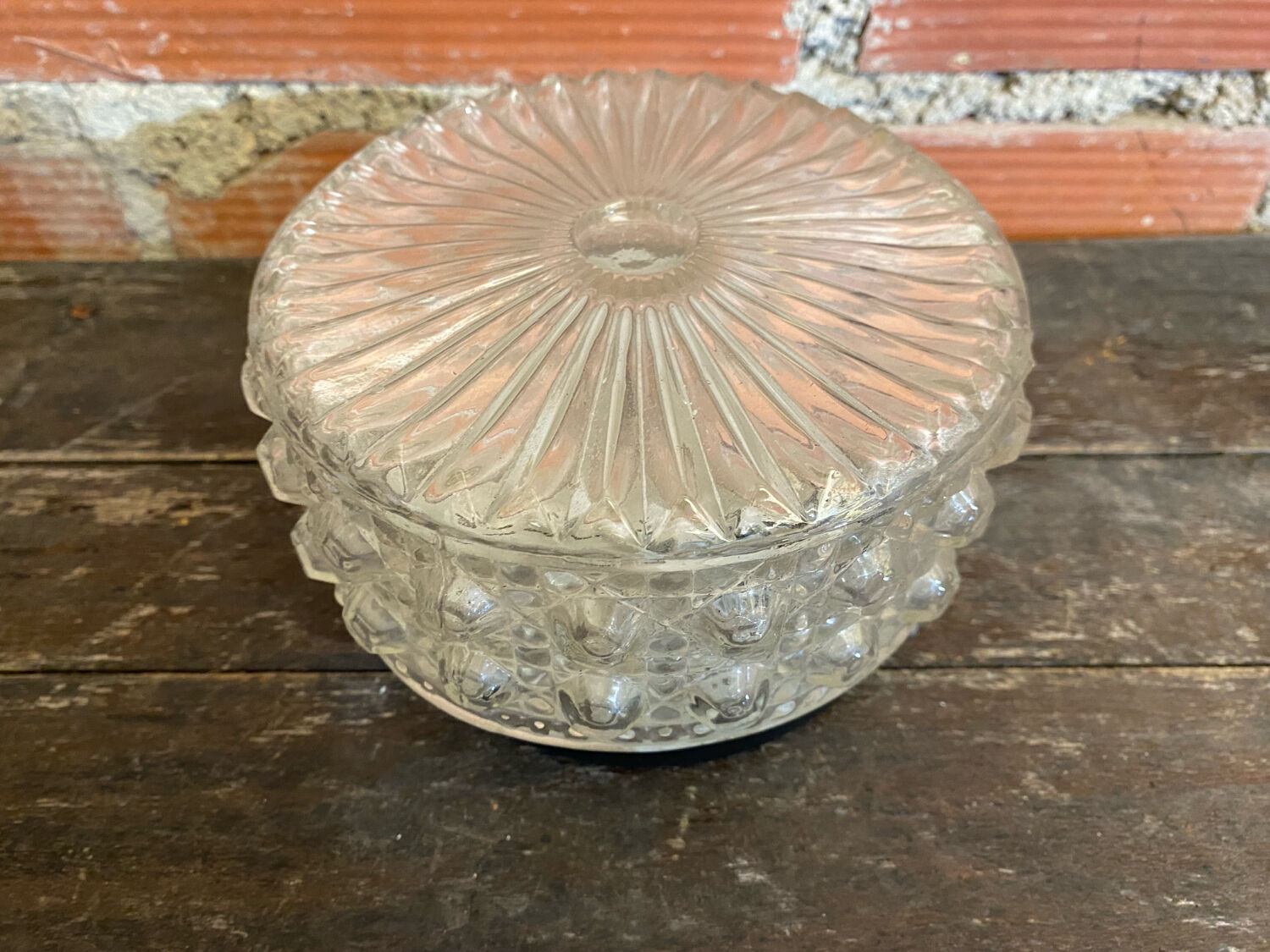 Vintage Black Metal Support + Moulded Glass Ceiling Light Fixture