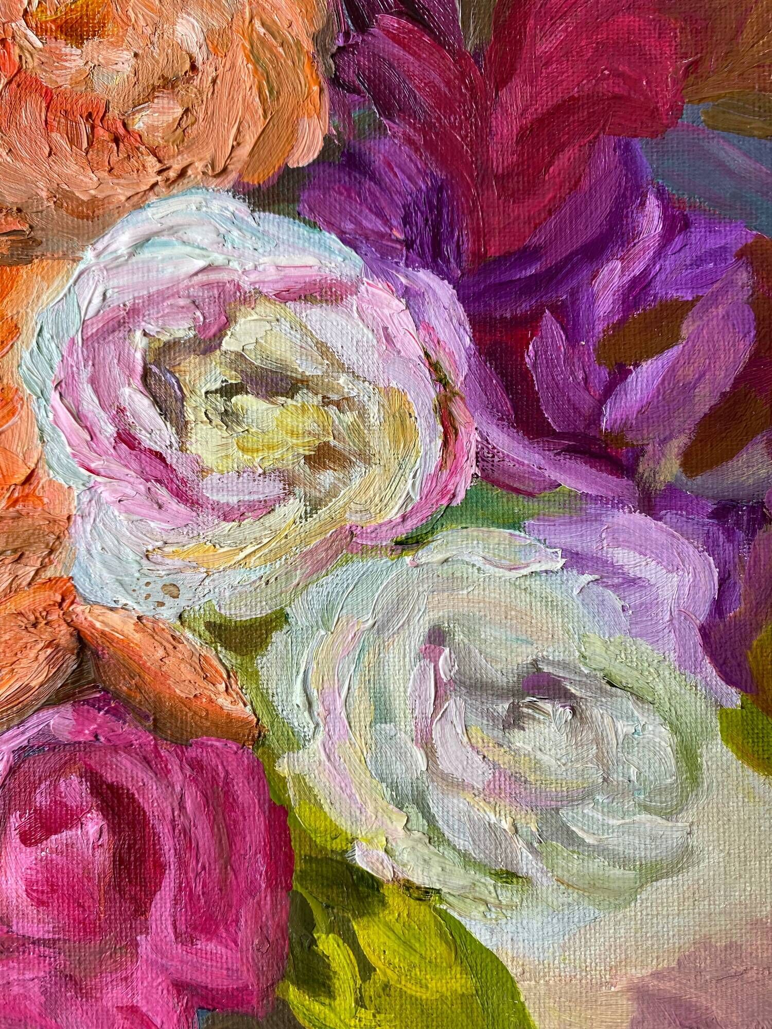 Painting "Bouquet of roses in vase" HST/P signed P. Jolly