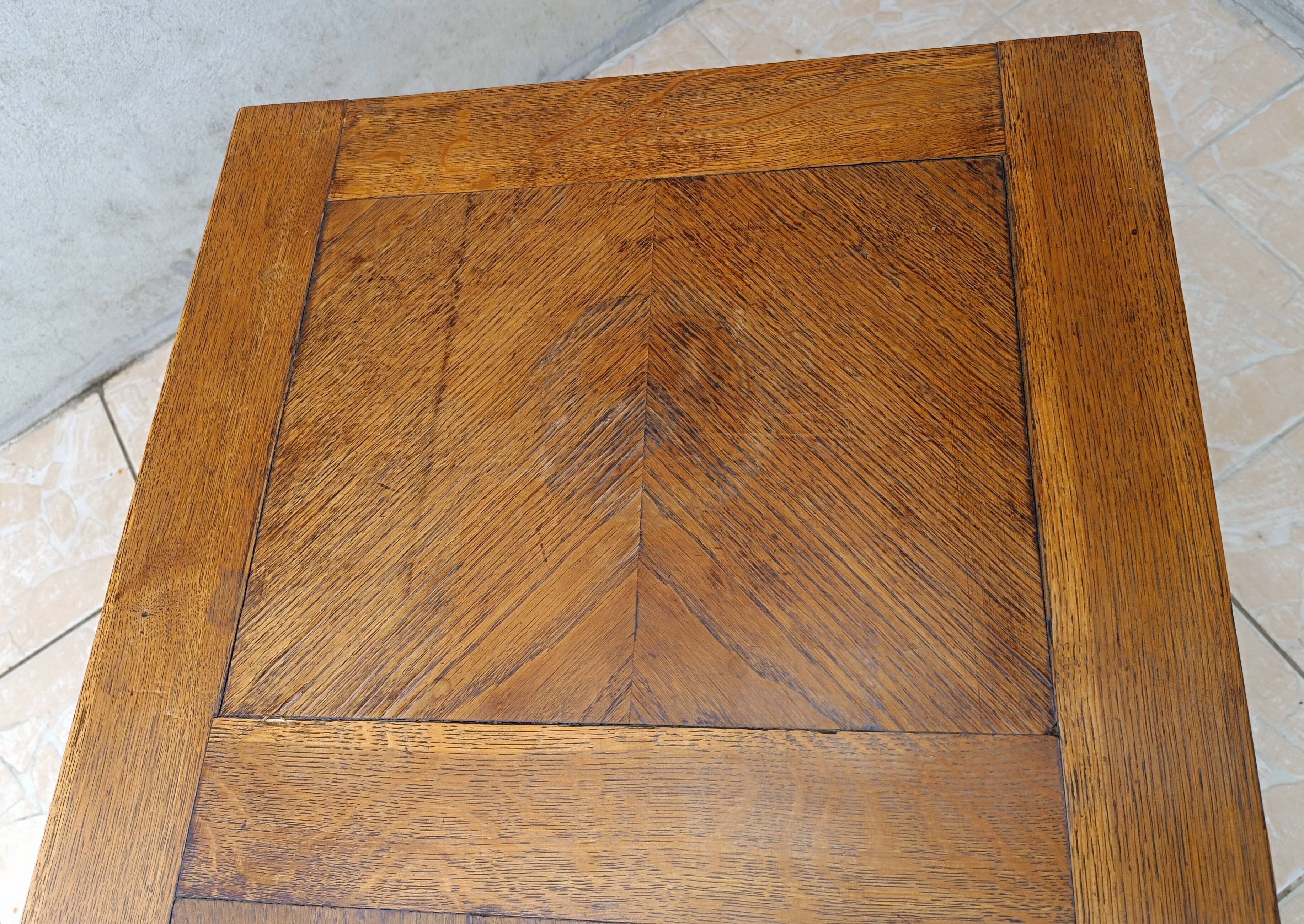 Table console rustique à rallonges en chêne début 20ème