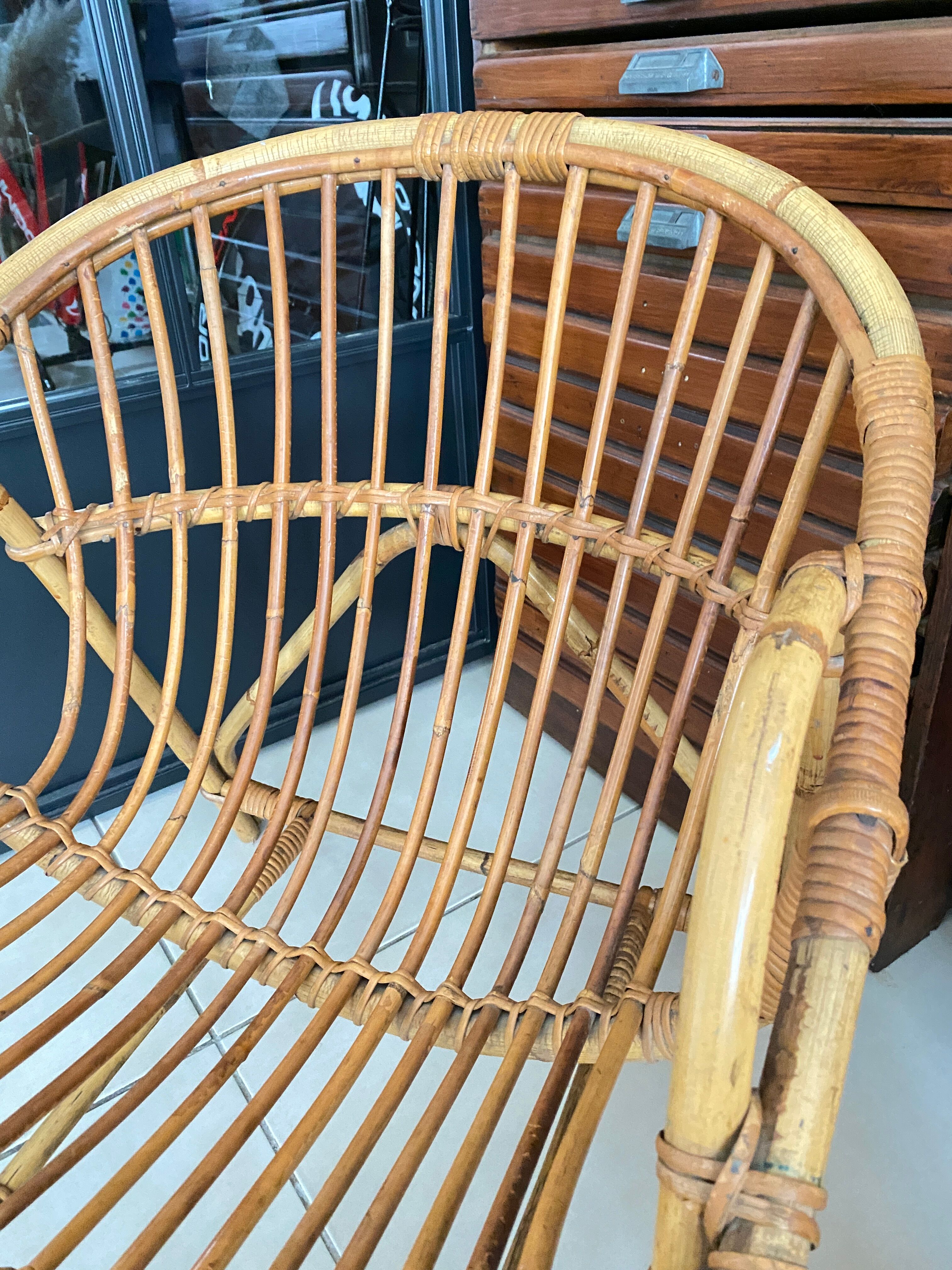 Vintage adult rattan armchair basket