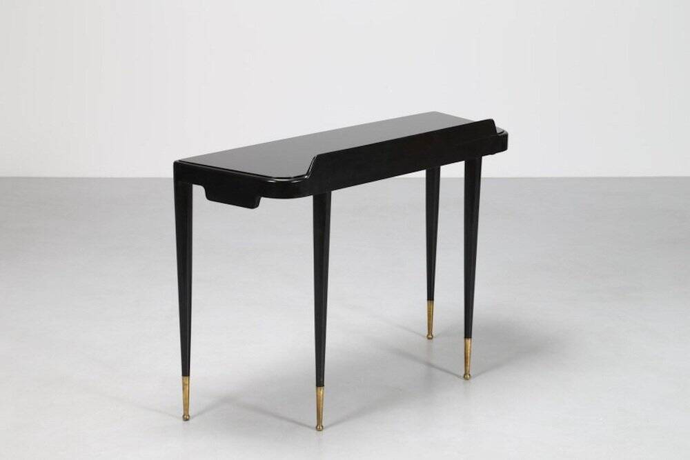 Mid-Century Brass, Wood and Glass Console in the style of Gio Ponti, 1950s