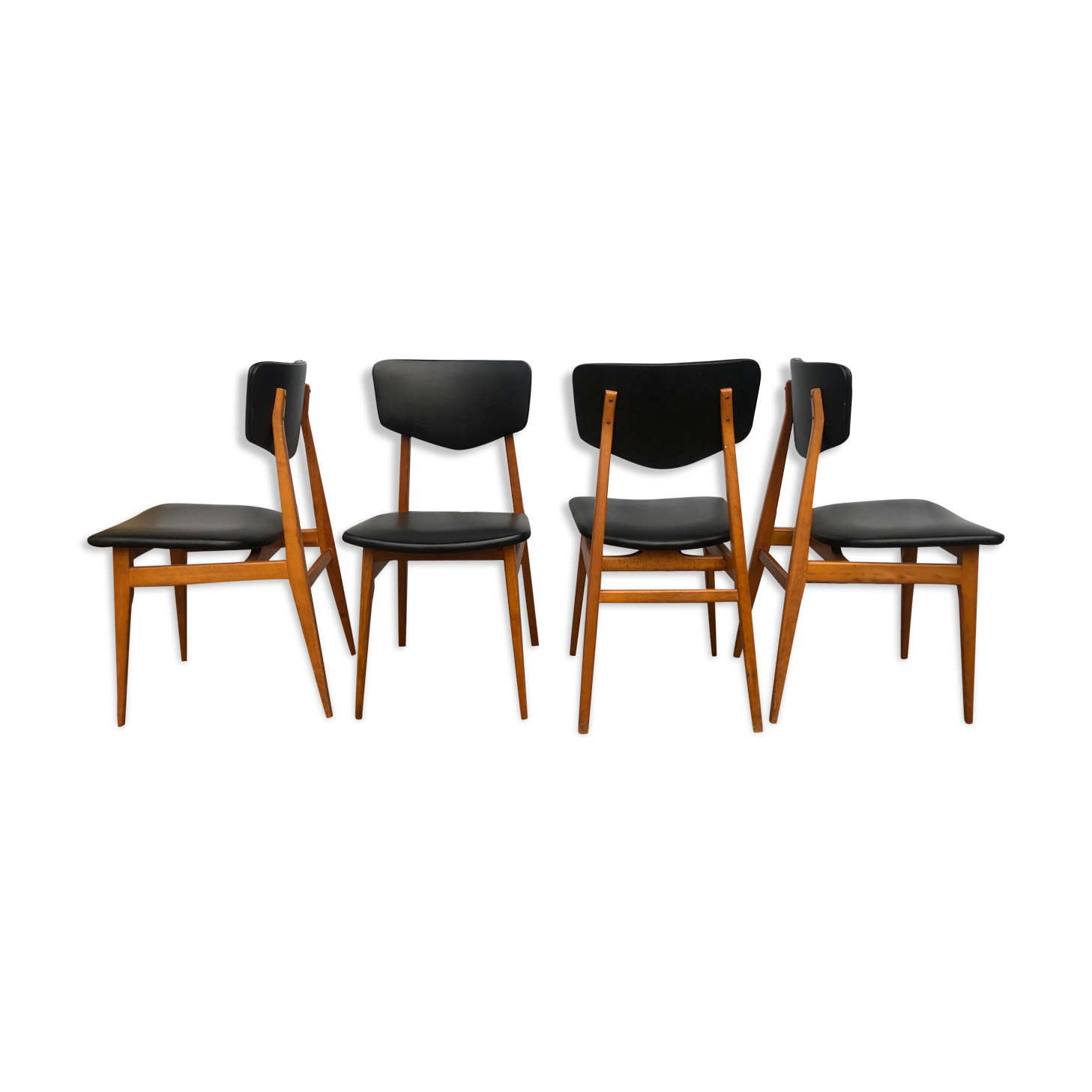 Set de 4 chaises scandinaves teck et skaï noir