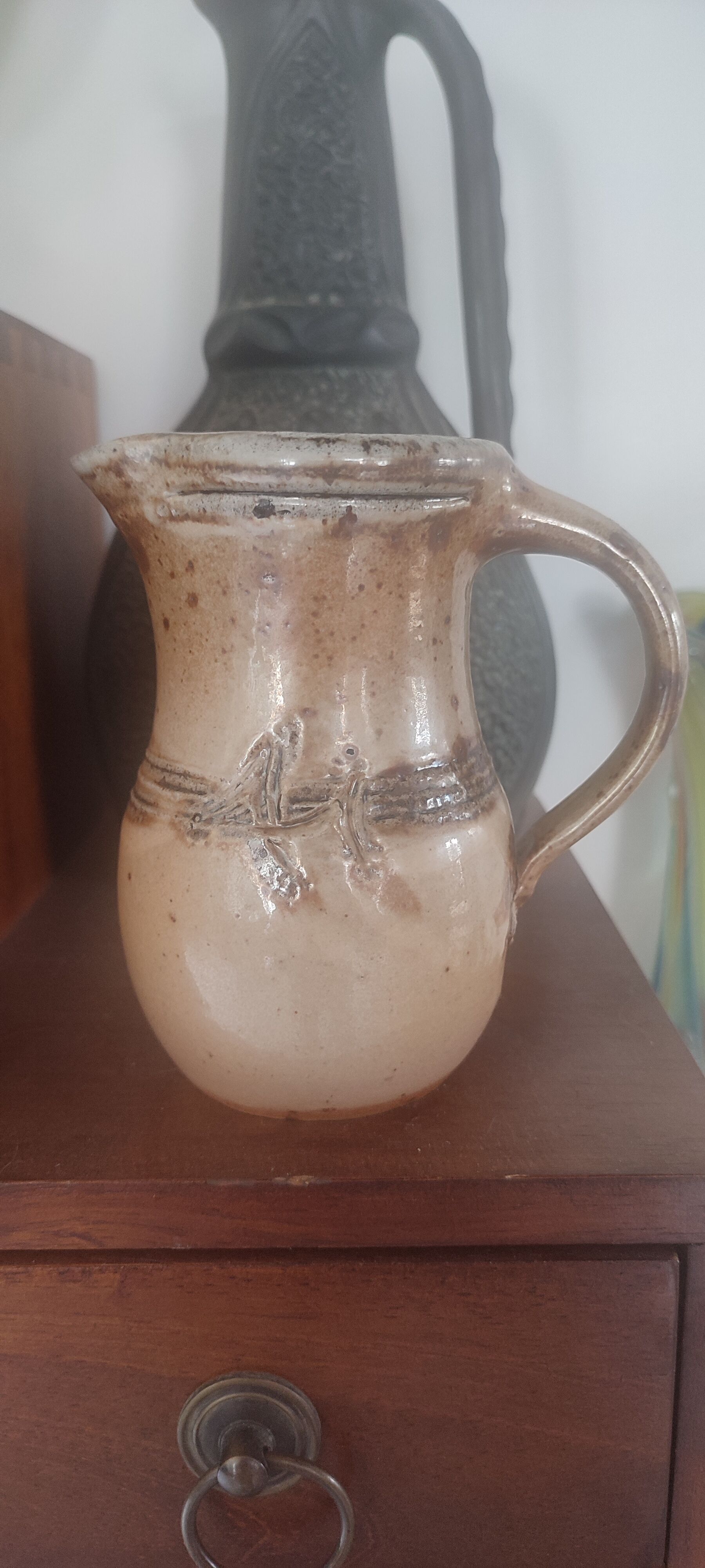 Vintage salt-glazed stoneware jug "le don" (suzy atkins)