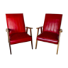 Pair of armchairs in red Skaï 60s