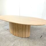 Table basse ovale vintage en travertin, 1970