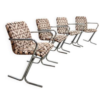 Chaises de salle à manger tubulaires chromées vintage 'Graphic dessin'