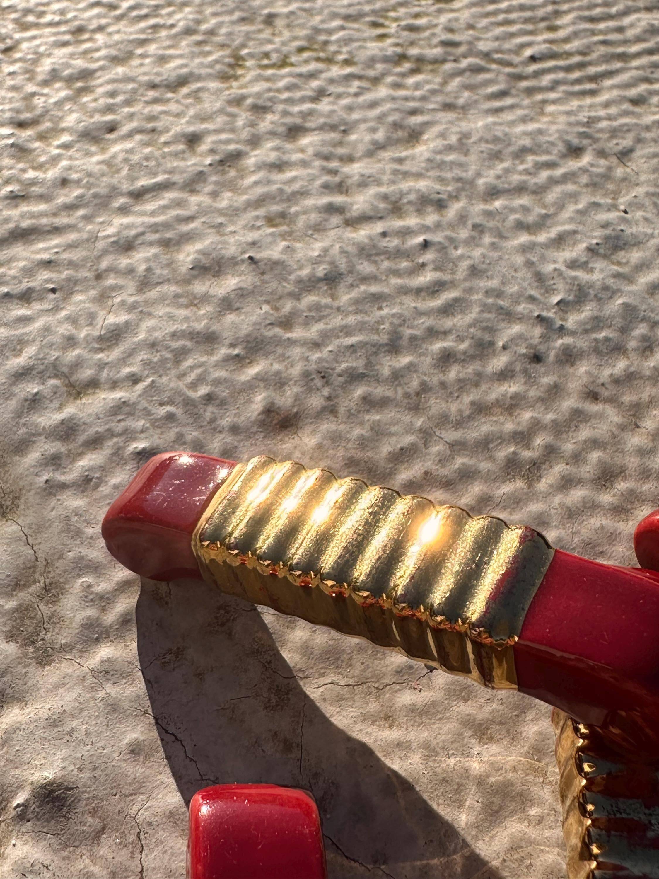 Art Deco knife rests (x6) – Red and gold glass, geometric