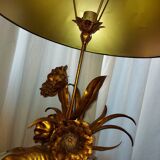 Large lamp, bouquet of vintage anemone flowers, gold metal, Hans Kogl