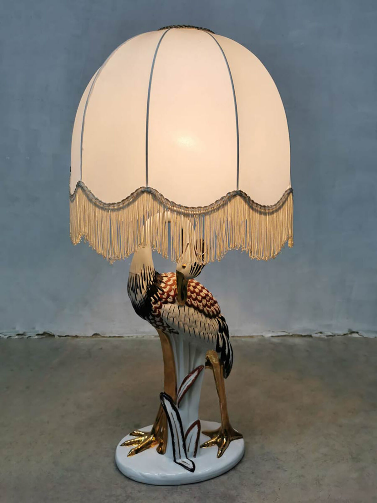 Vintage Italian ceramic heron table lamp keramiek