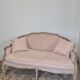 Louis XV style bench sofa in pink fabric and burlap