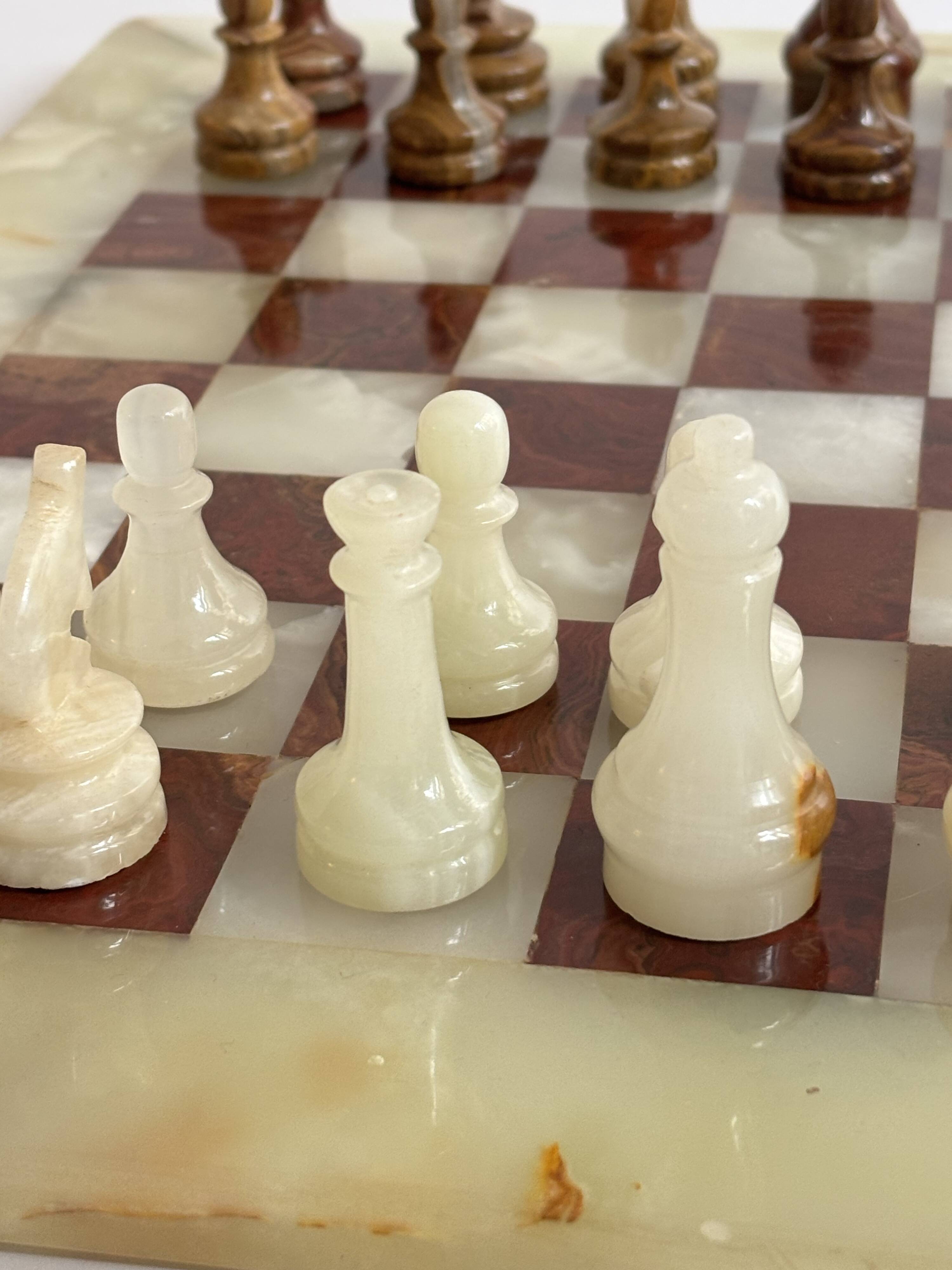 Vintage large marble and onyx chessboard game.