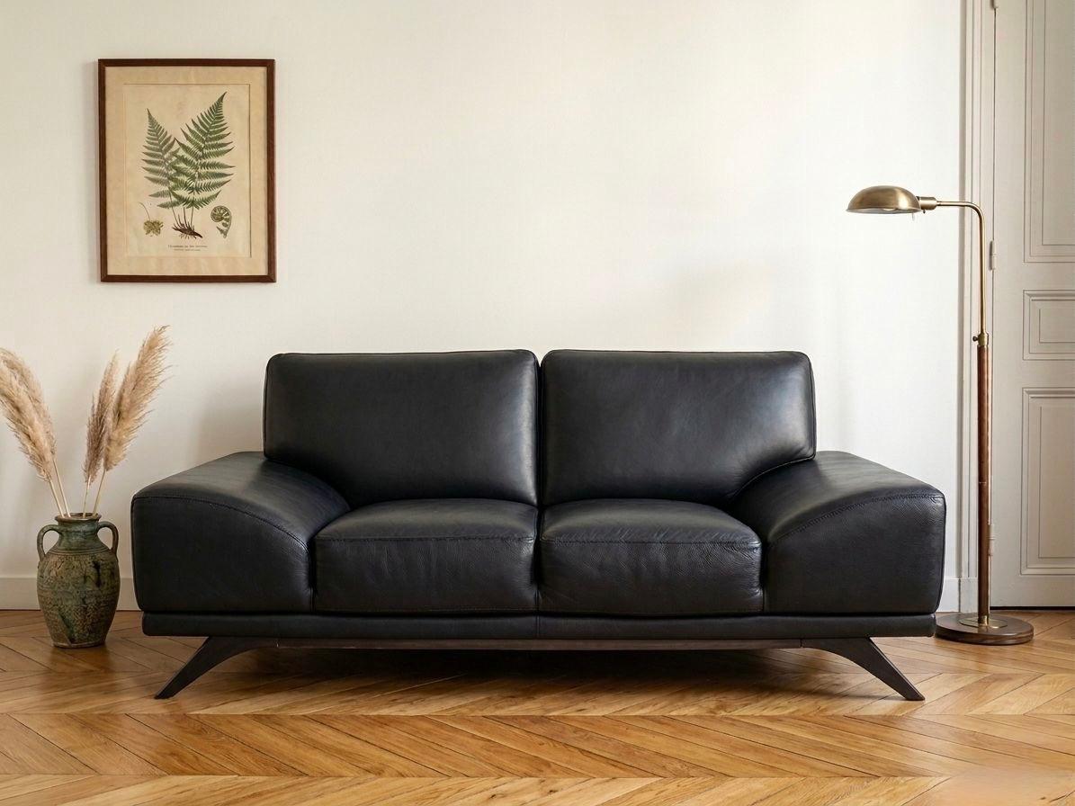 2-seater sofa set + Roche Bobois leather armchair — wooden legs
