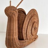 Italian Vintage Large Rattan Snail Basket, 1980s