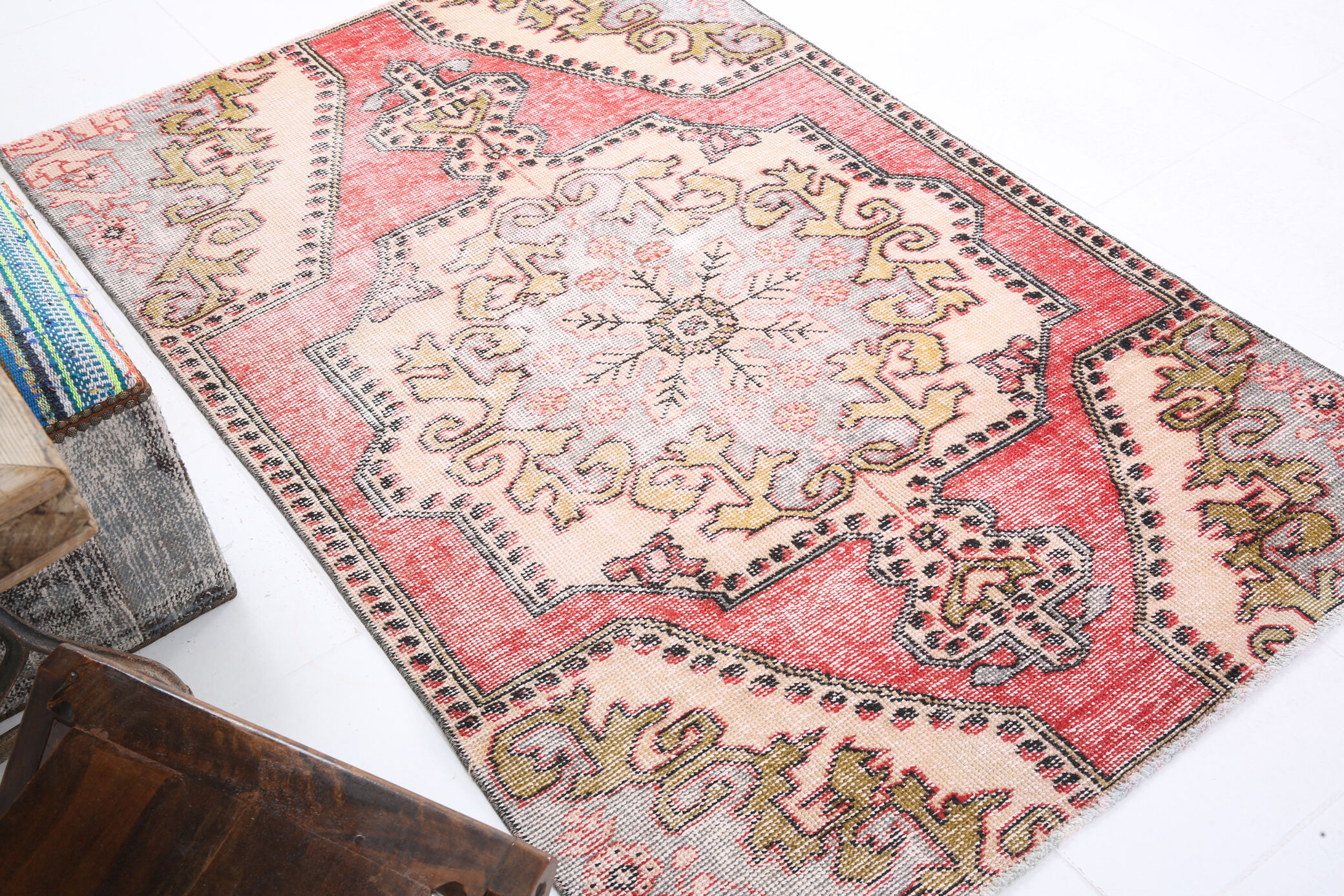 4x6 red turkish vintage rug, 4x6 handmade vintage rug
