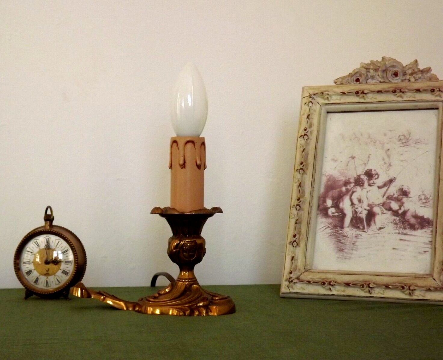 Delightful Vintage French Brass Wee Willie Winkie Table Lamp With Handle 3920