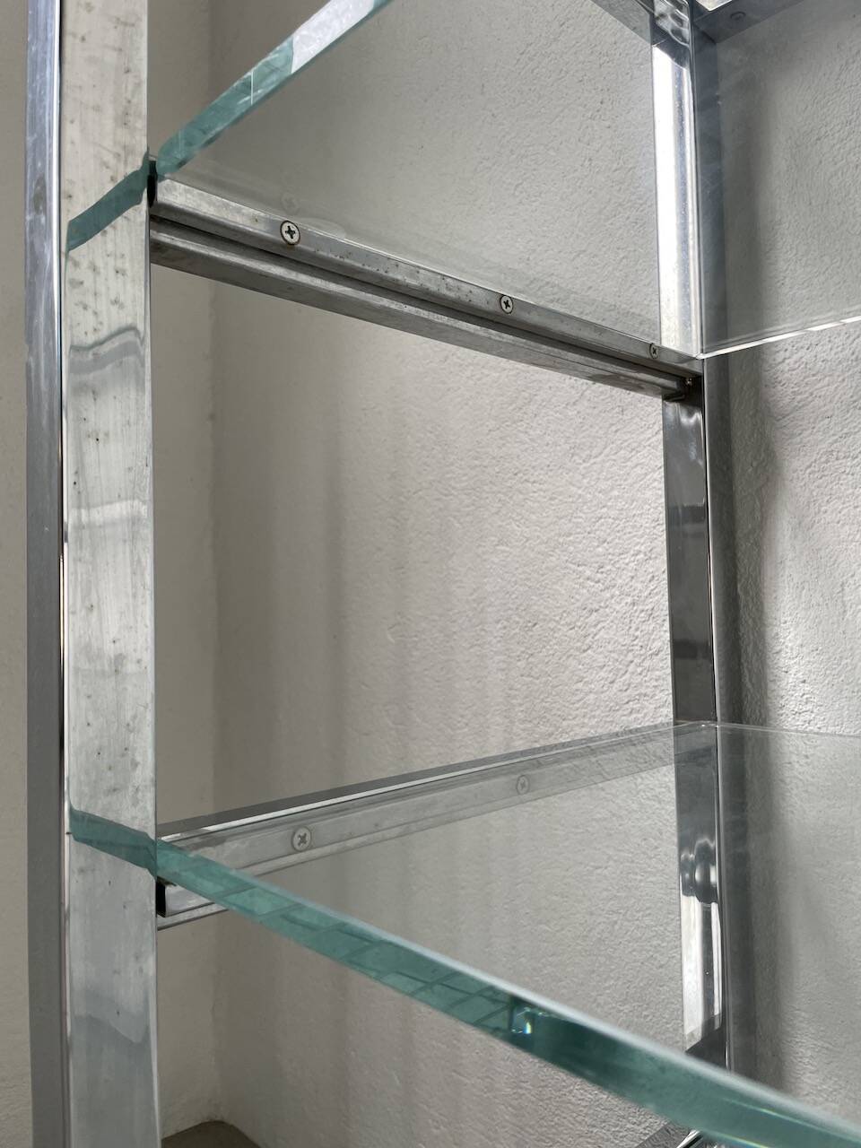 Pair of chrome and glass shelves from the 70s