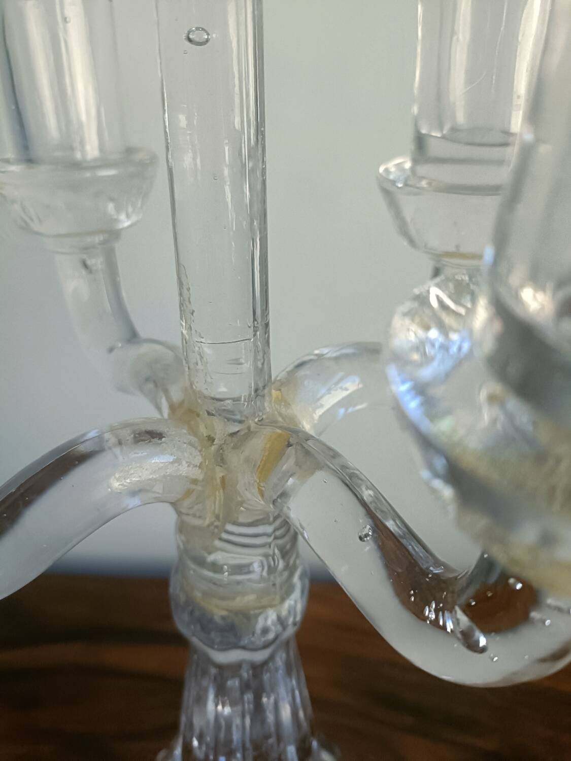 Chandelier, candelabra in bubbled blown glass