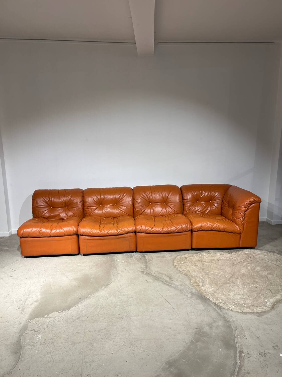 Modular cognac leather sofa