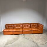Salon modulable en cuir cognac