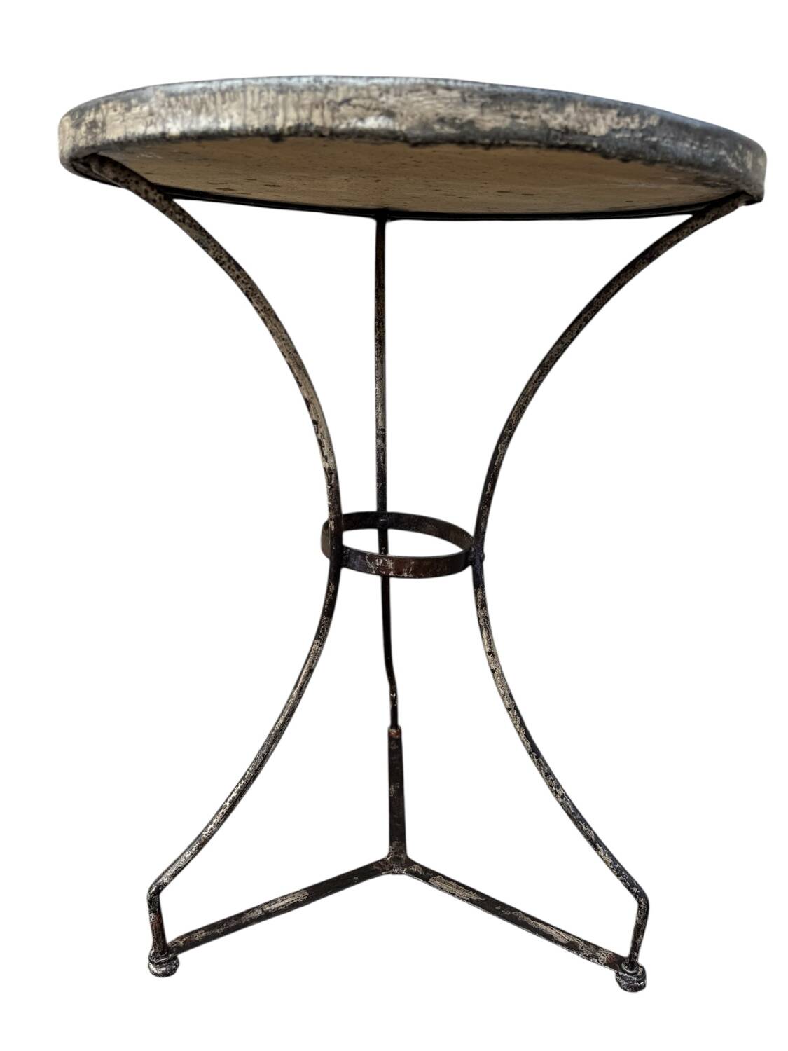 Parisian pedestal table in wrought iron and marble top, France 1900