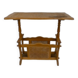 Magazine rack in wood and canework, vintage.