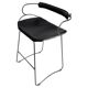 Organic sculptural bar stool c. Backrest Old Silver Steel and Black Leather