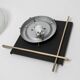1960 wall light, black metal glass and gold brass rods
