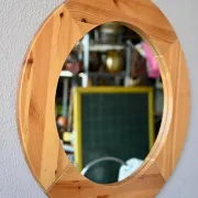 Vintage Scandinavian round wall mirror in solid pine from the 60s-70s.