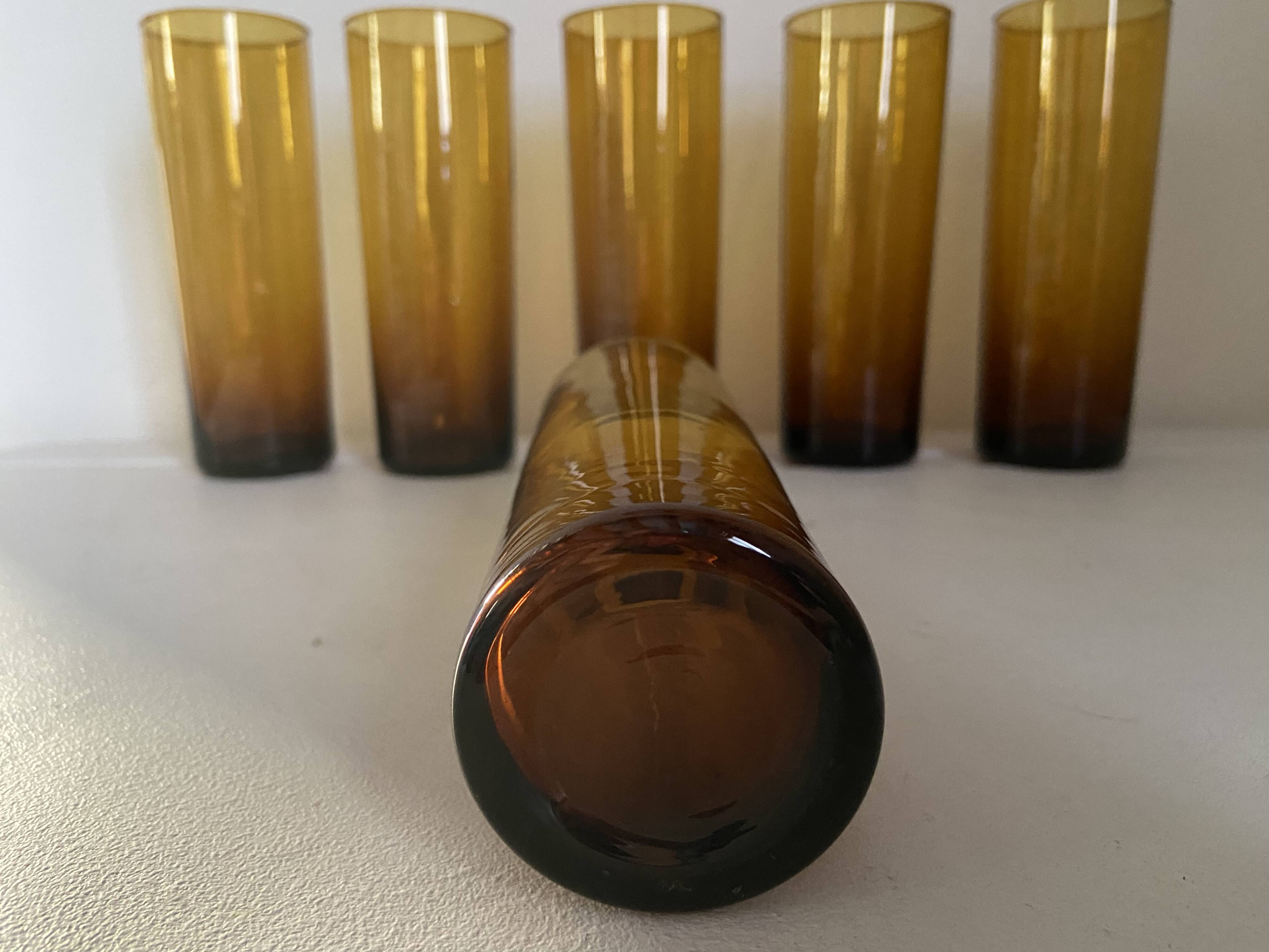 Vintage amber blown glass orangeade set