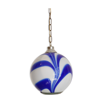 Suspension globe opal glass white blue italy 60s