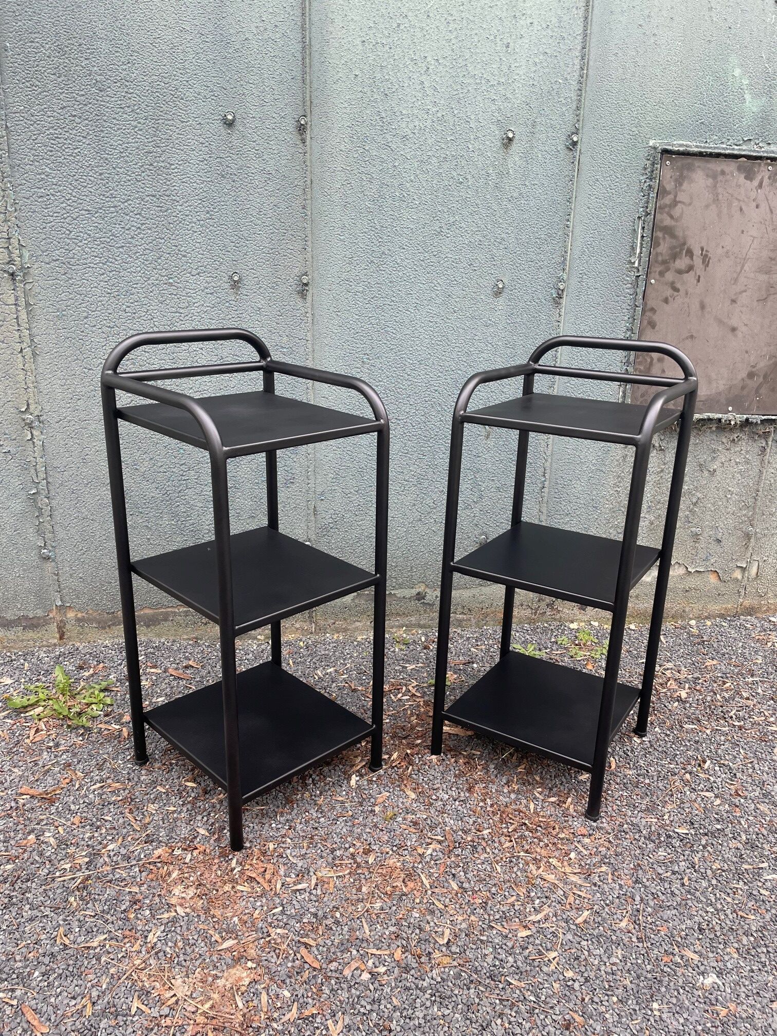 Pair of old military hospital bedside tables