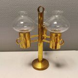 Bougeoir en laiton avec abat-jour en verre translucide fabriqué par Norway Candle Design années 1960