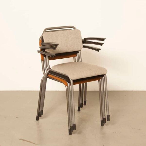 Chaise d'école Gispen 206 rembourrée gris clair
