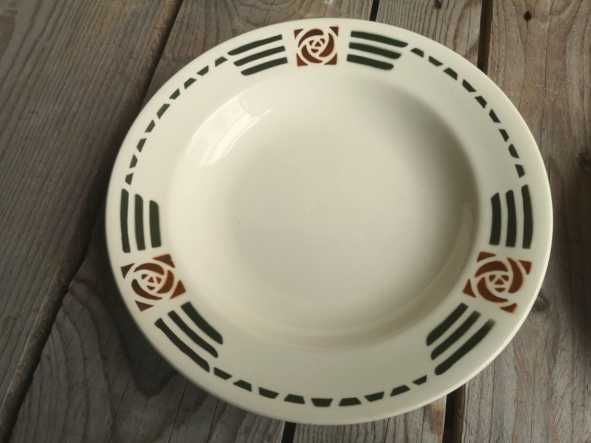 4 Soup Plates Faience from Salins Decor Green and Orange