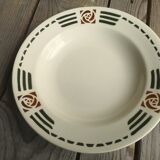 4 Soup Plates Faience from Salins Decor Green and Orange