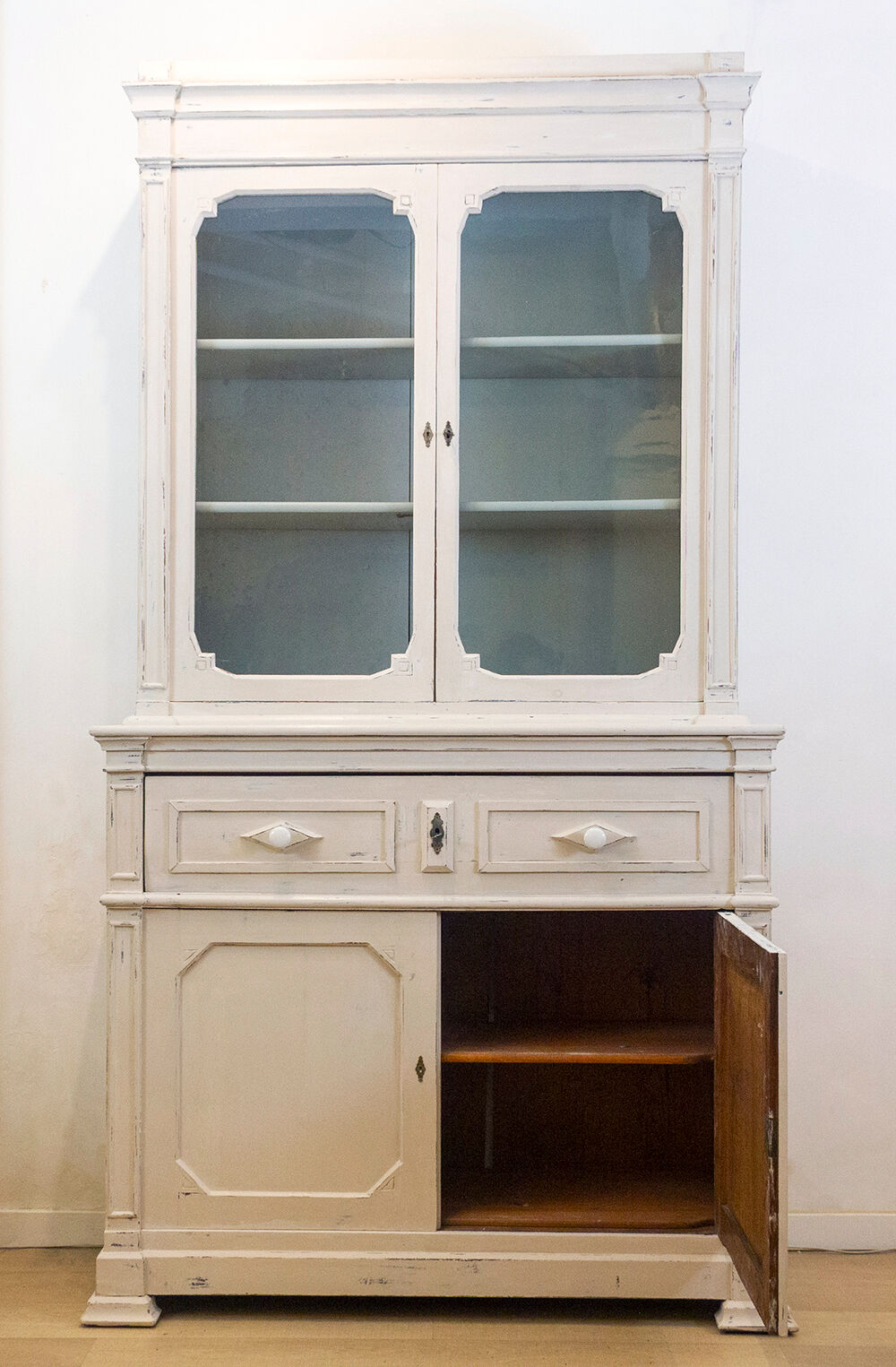 Antique Walnut Cupboard With Showcase, Spain, Late 19th Century