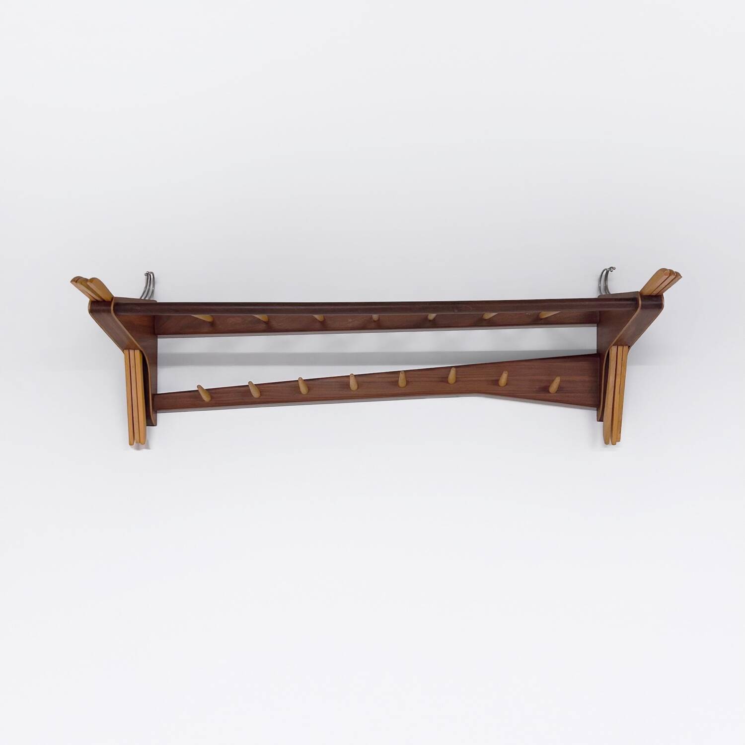 Vintage Wall Coat Rack in Two-tone Wood by Electrimeufa, 1960s – With Coat Hangers