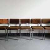 Five chairs in chromed metal and mottled fabric