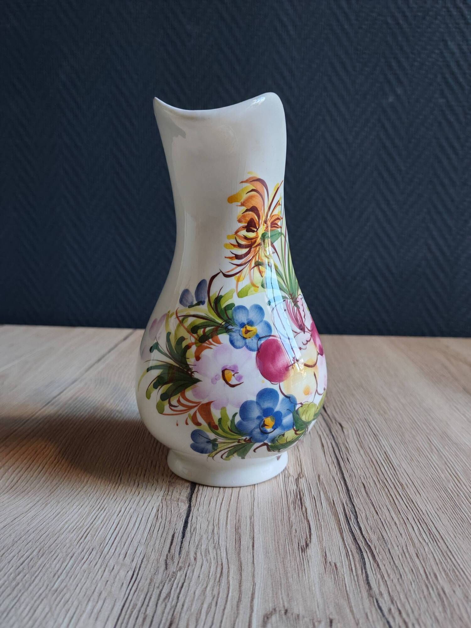 Vintage Ceramic Jug Hand-Painted Multicoloured Floral Decor, Ewer
