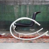 Rocking chair Memphis Ellipse leather Les Amisco with its cushion