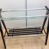 Console in black lacquered wood and chromed metal / vintage 60s-70s