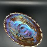 Large tinted glass bowl with fruit pattern